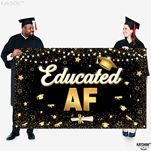 Image of KatchOn, XtraLarge Educated AF Banner - 72x44 Inch | Grad Banner, Black and Gold Graduation Decorations 2026 | Graduation Backdrop, Educated AF Decorations |