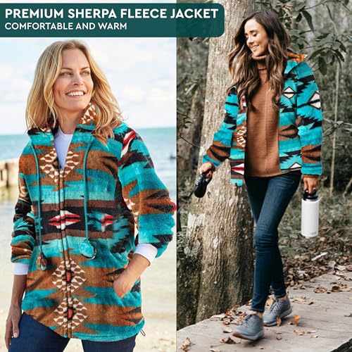 TrailCrest Ultra Soft Women’s Full Zip Jacket, Plush Fleece with Velvety Silk Feel, Aztec/Ikat Fun and Trendy Prints 9 Colors2