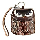Fanyixuan Handmade Cowhide Owl Shape Coin Purse Wrist Strap Hand Bag Zipper Bag Can Store Key Cards