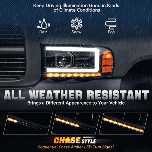 Image of Auto Dynasty LED DRL Headlight for 02-05 Dodge Ram 1500 2500 3500, Black | Auto Dynasty LED DRL Headlight for 02-05 Dodge Ram 1500 2500 3500, Sequential Turn Signal Projector Headlights, Black Amber