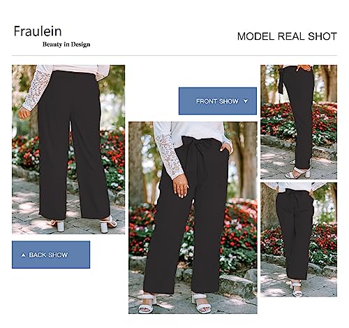 Image of FRAULEIN Women's Western Stylish Trousers Relax Fitting Belted Wide Leg [S - 5XL] Size Pants