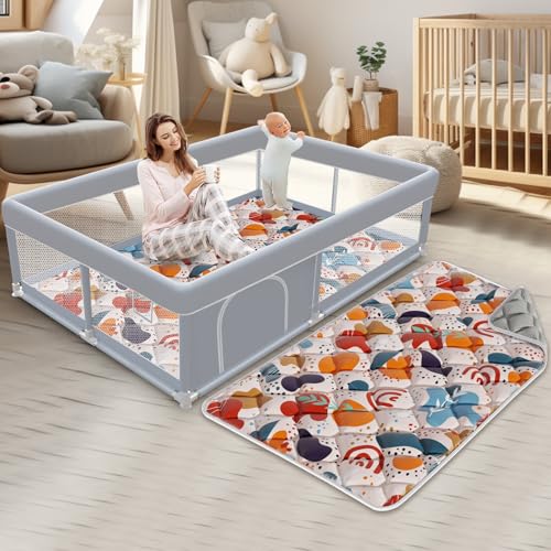 Image of XVISHX Baby Playpen with Mat 65 x 50 Inch Play Pen Playards, Playpen for Babies and Toddlers, Baby Playard for Indoor & Outdoor Active Center Game Fence, with Skin-Friendly Fabric and Soft Breathable