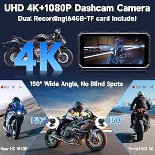 Vtopek CarPlay Moto avec 6,25 Pouces Display Dashcam Moto Carplay Android Auto avec 4K+1080P Double Caméra Navigation GPS Étanche Double Bluetooth Commande Vocale Siri Carte 64GB-TF