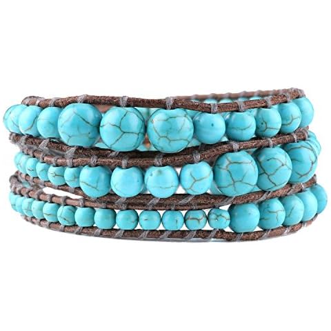 C·QUAN CHI Turquoise Beads 3 Wraps Bracelets Bohemian Charm Bracelet Women Handmade Jewelry Cover