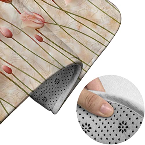 Badezimmerteppich-Set, 3-teilig, rosafarbener Tulpen-Achat-Marmor-Hintergrund, luxuriöser, waschbarer Badvorleger, rutschfest, mit Rückenpolster, Konturteppich und Toilettendeckelbezug – Bild 5