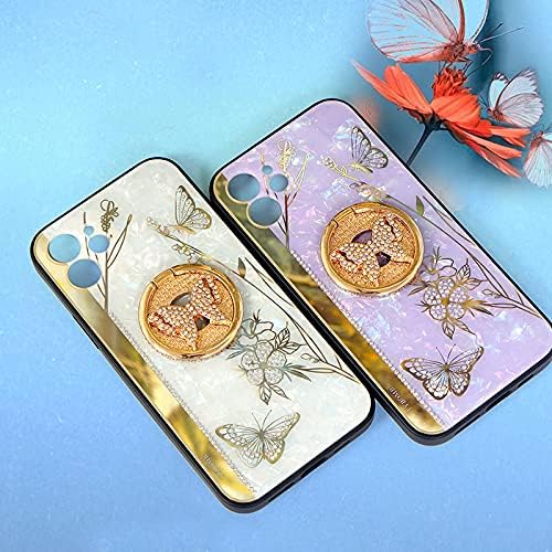 Miniatura 6 de Funda para iPhone 1212 Pro, bonito espejo de concha de caracola, mariposa 3D floral con pedrería de diamante, elegante funda protectora para niñas y