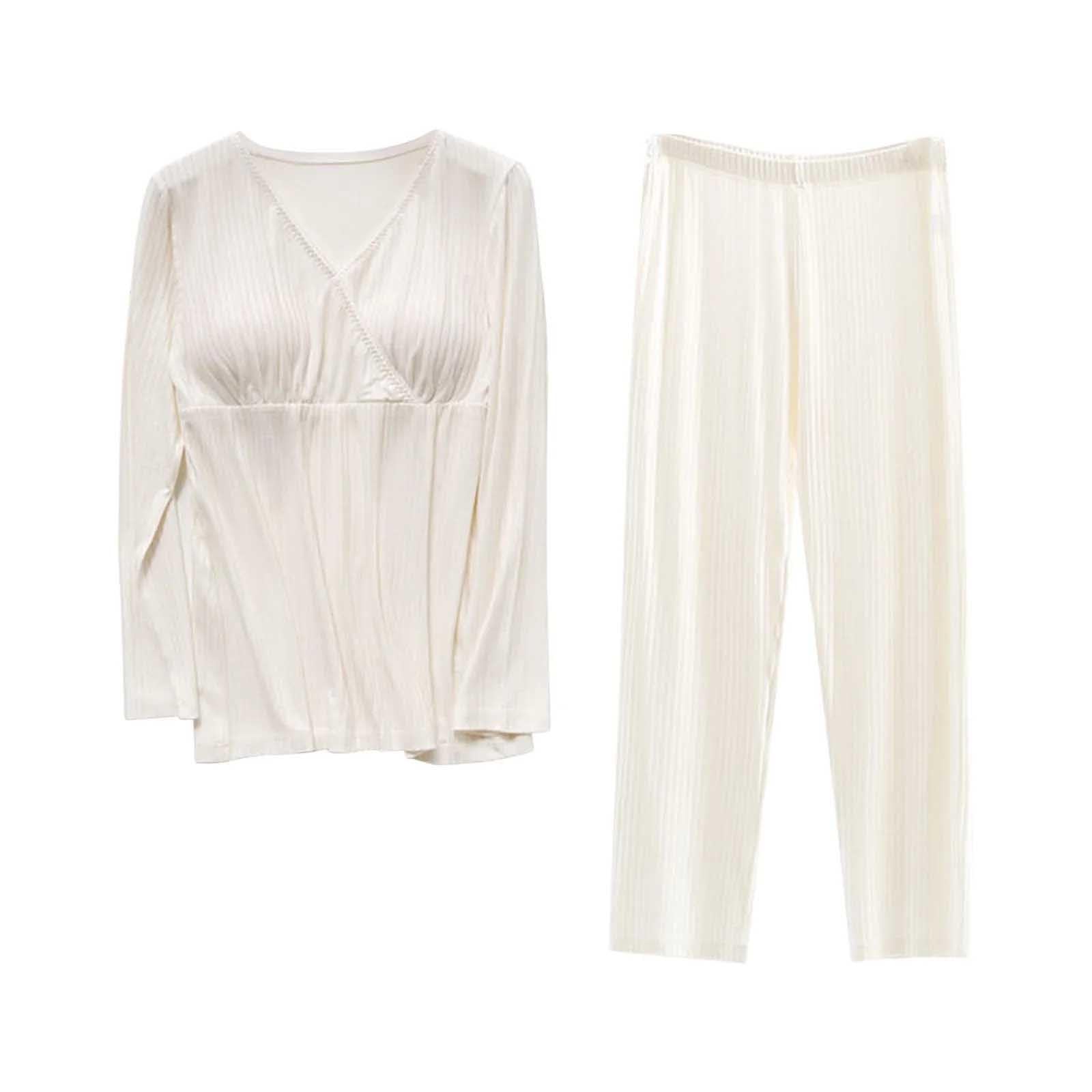 Stillpyjama Damen Lang Stillschlafanzug Baumwolle Umstandspyjama Lang Schwangerschaft Pyjama Set Stillfunktion Nachtwäsche Langarm Winter Umstandsmode Schlafanzüge Stillmode für Stillzeit Hausanzug