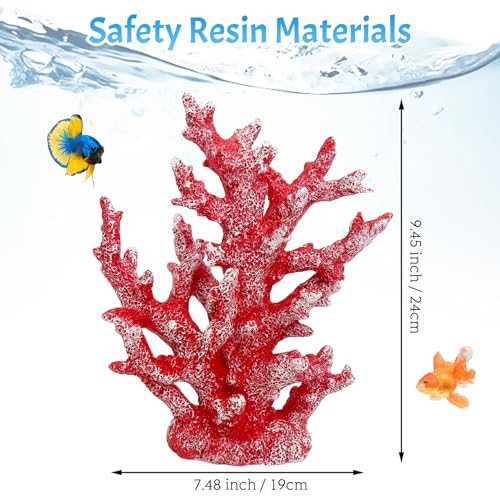 Image of PINVNBY Aquarium Coral Decorations Artificial Coral Reef Decor Resin Fish Tank Plants Ornament Fish Tank Accessories for Aquarium Landscape (Red)
