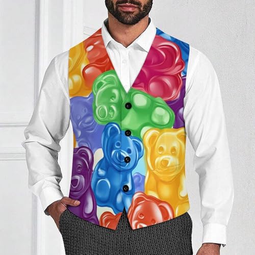 Colorful Gummy Bears Candy Mens Suit Vests V-Neck Casual Vest Dress Formal Tuxedo Wedding Waistcoat3