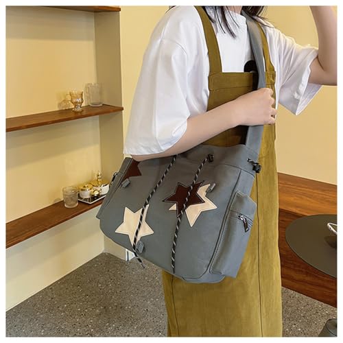 Y2k Star Canvas Messenger Bag Cute Kawaii Messenger Bag Aesthetic Star Shoulder Bag Large Hobo Tote Bag3