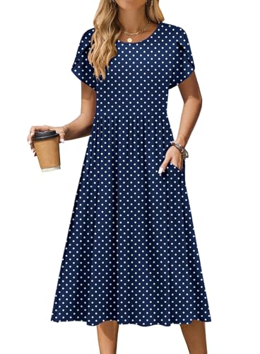 Image of Zeagoo Womens Summer Dresses Casual Aline Midi Dress Short Sleeve Floral Tshirt Dress Flowy Beach Sundresses with Pockets