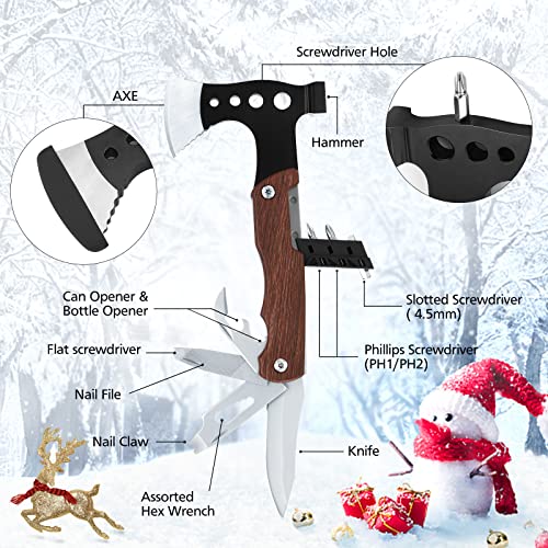 Multitool Axe,11 in 1 Camping Accessories, Portable Survival Gear with Durable Sheath, Including Hammer, Knife, Bottle Can Opener, Hex Wrench, Fishing Hook Remover & Screwdriver Kit, Gifts for Men - Thumbnail 3