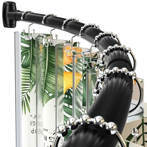 ZipGlo Curved Shower Curtain Rod 43-71 Inch Tension Curtain Rod Shower Curtain Rod for Bathroom or Windows Shower Curtain Tension Rod Tension Rod for Windows Adjustable Length Black