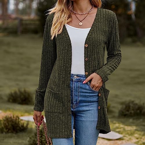 Women's 2024 Long Sleeve Cardigan Sweaters Fashion Casual Solid Open Front Fall Outwear Coat with Pockets2