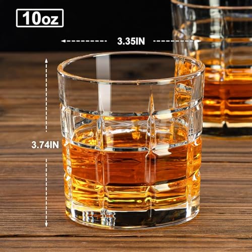 Image of Big Sqaure Whiskey Glasses Set of 2, Old Fashioned Cocktail Glass, 10 OZ Whiskey Glasses, Bourbon Glasses, Glasses for Scotch, Liquor Vodka, Bourbon, Valentines Day Gifts for Him, Boyfriend