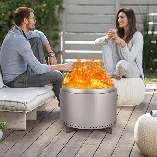 20.5 Inch Portable Smokeless Fire Pit with Stand, Handles Design, Stainless Steel Stove Wood Burning, Removable Ash Pan, for Camping, Garden, Backyard