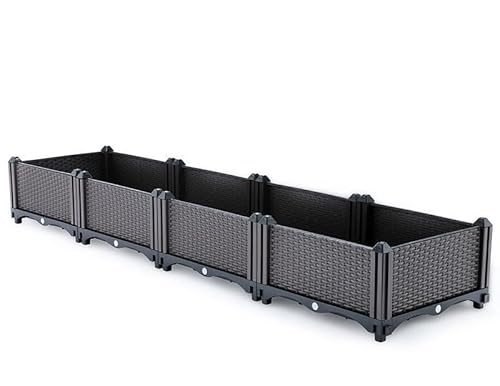 YOROXRG ミックス ガーデン ボックス プランター ボックス プラスチック ガーデニング 鉢植え コンテナー 花、植物、野菜の栽培 組み立て式長方形プランター 屋外プラスチック プランター ボックス バルコニー 野菜栽培ボックス (120*30*20