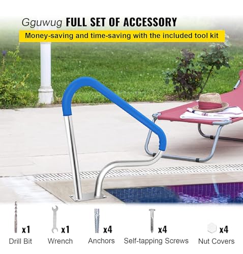 Pasamanos de acero inoxidable con tornillos autorroscantes para un acceso seguro y estabilidad en piscinas y jardines