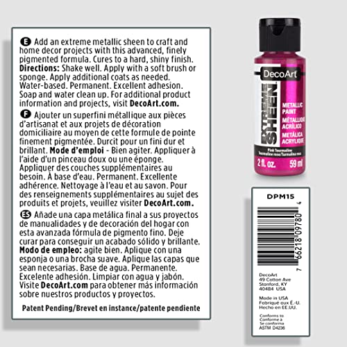 Decoart Extreme Sheen Pink Tourmaline Metallic Acrylic Paint, 2 Fl. Oz. Bottle (Pack Of 1) #TOP6