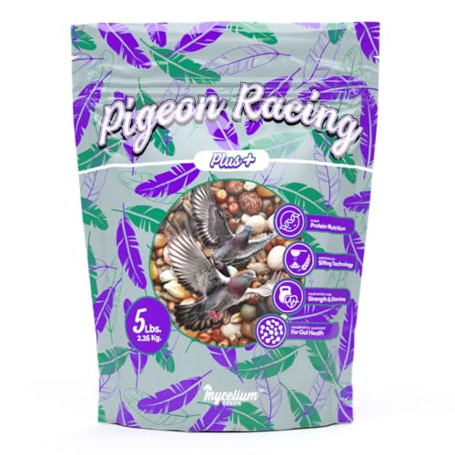 Mycelium Pigeon Racing Plus Feed (5 LB Bag) | Organic, High-Protein Racing Pigeon Food with Probiotic Gut Support | Fortified for Strength & Stamina | Debris-Free Bird Seed, Non-GMO, USA Made