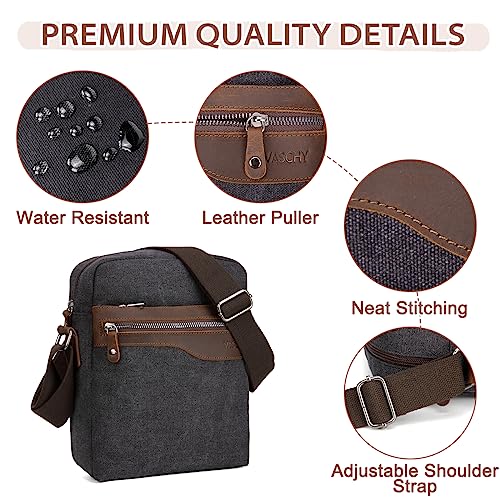 VASCHY Small Messenger Bag, Vintage Leather Canvas Crossbody Shoulder Side Bag for Men Women for Work/Travel2