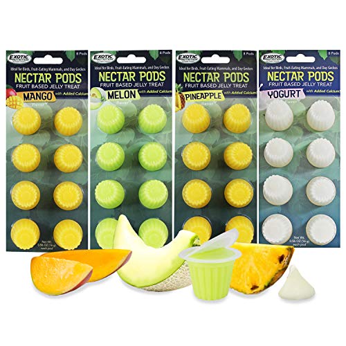 Nectar Pods (Variety 4 Pack) - Calcium-Fortified Jelly Fruit Treat - Sugar Gliders, Marmosets, Squirrels, Parrots, Cockatiels, Parakeets, Birds, Hamsters, Day Geckos, Kinkajous & Other Small Pets