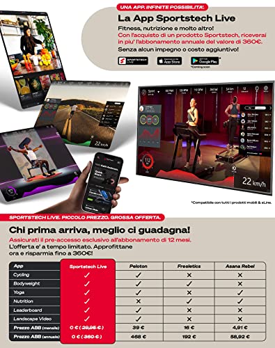 Sportstech F10 Tapis Roulant Pieghevole per Casa Marchio Tedesco Multiplayer App- Nuova Console, 1PS 10 km/h + 13 Programmi & Supporto per Tablet, Inclinabile 120 Kg Max Cardiofrequenzimetro