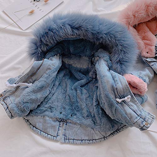 Toddler Girls Faux 𝐅𝐮𝐫 Collar Denim Jacket Hooded Thicken Fleece Lined Jean Coat Winter Hoodie (Blue, 3-4 Years)4