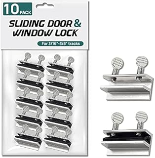 Lion Locks Sliding Window and Door Locks (10 Pack), Adjustable Aluminum Security Screw Lock for 3/16-3/8” Track, Door Stopper Safety Lock, No-Drill Install, Requires 28-36mm Clearance for Screw Lock