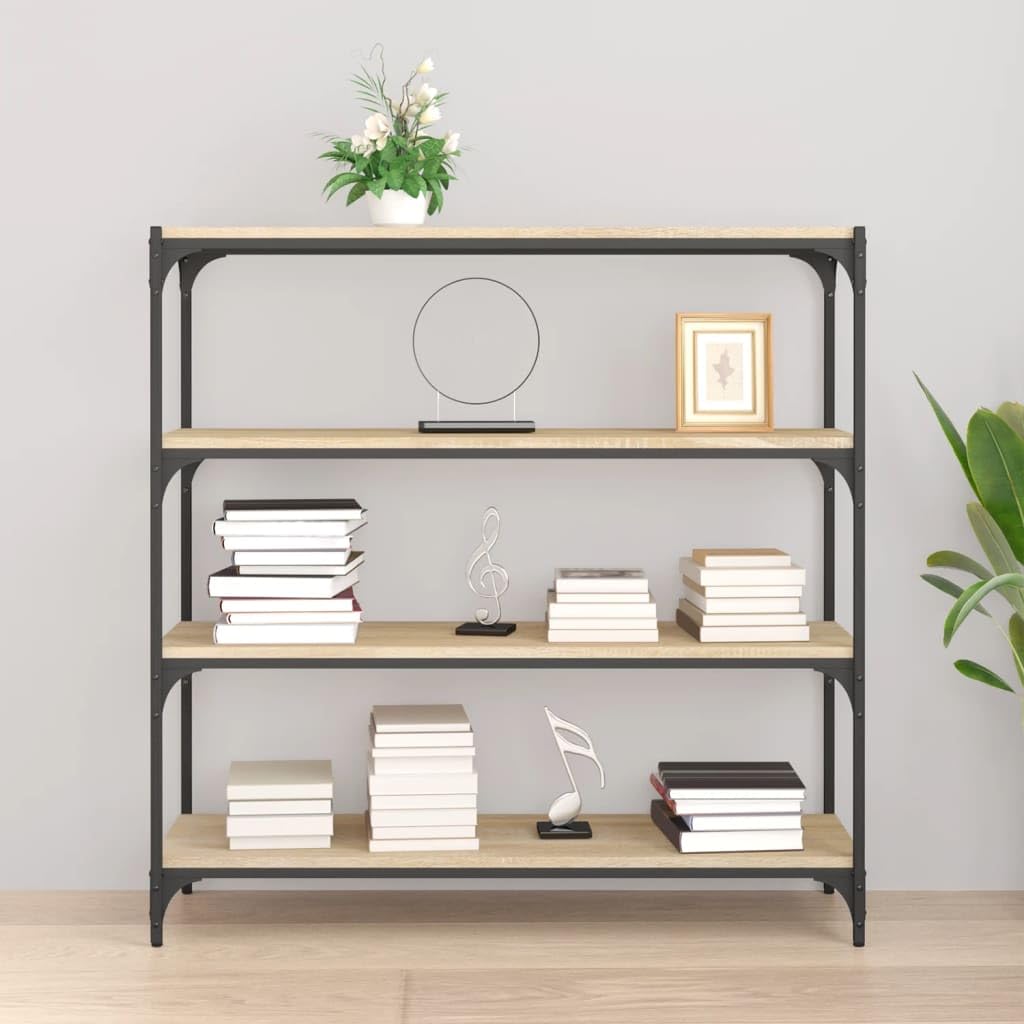 Générique Sonoma dębowa szafka pod telewizor, 100 x 33 x 100 cm, regał w stylu industrialnym z 4 drewnianymi półkami inżynieryjnymi i stalową ramą, do przechowywania do salonu lub biura
