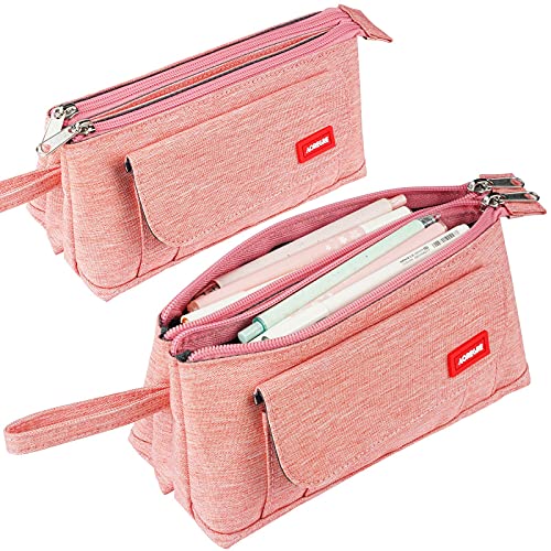 Trousse à crayons avec deux grands compartiments - Grande capacité - Trousse à crayons - Trousse de maquillage - Fournitures scolaires - Cadeau pour les étudiants du lycée - Rose Cover