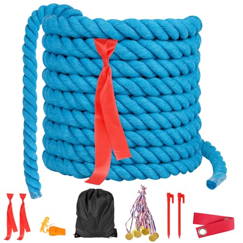 Field Day Tug of War Rope for Kids and Adults, Outdoor Lawn Yard Family Reunion Birthday Games, Team Building Games for Carnival Party, Outside Backyard Camping Picnic Party, School Party (Blue)