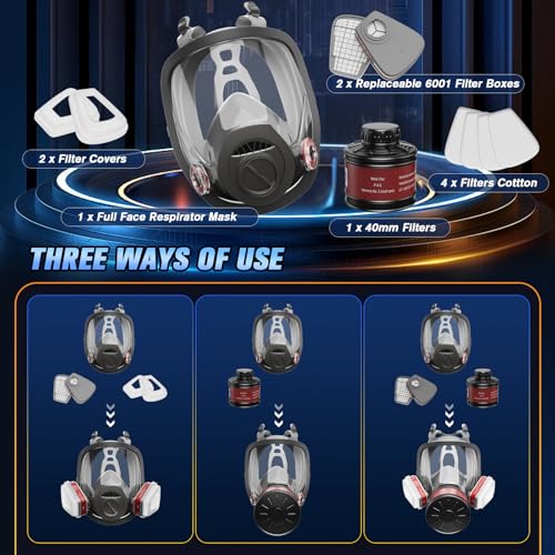 2025 Upgraded Gas Mask, Gas Masks Survival Nuclear and Chemical, Full Face Gas Mask with 40mm Activated Carbon Filter and 6001 Filter, 6800 Respirator Mask for Gases, Vapors, Dust, Chemicals - Image 3