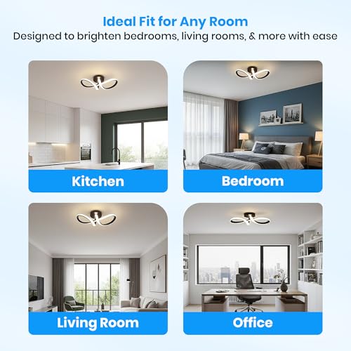 Image of 50W Modern LED Ceiling Light | Infinity Shaped Surface Flush Mount Light with 3 Colour Mode, Anti-Glare, Flicker Free for Bedroom Living Dining Room Kitchen | Black | L32xW13xH14 cm