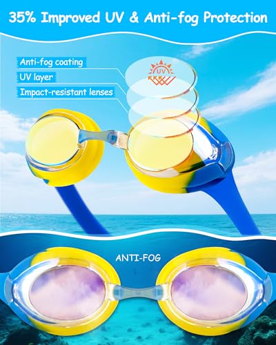 Image of Kids Swim Goggles, Anti-fog and UV Protection with Swim Cap for Age 3-15 Youth Boys Girls Toddler