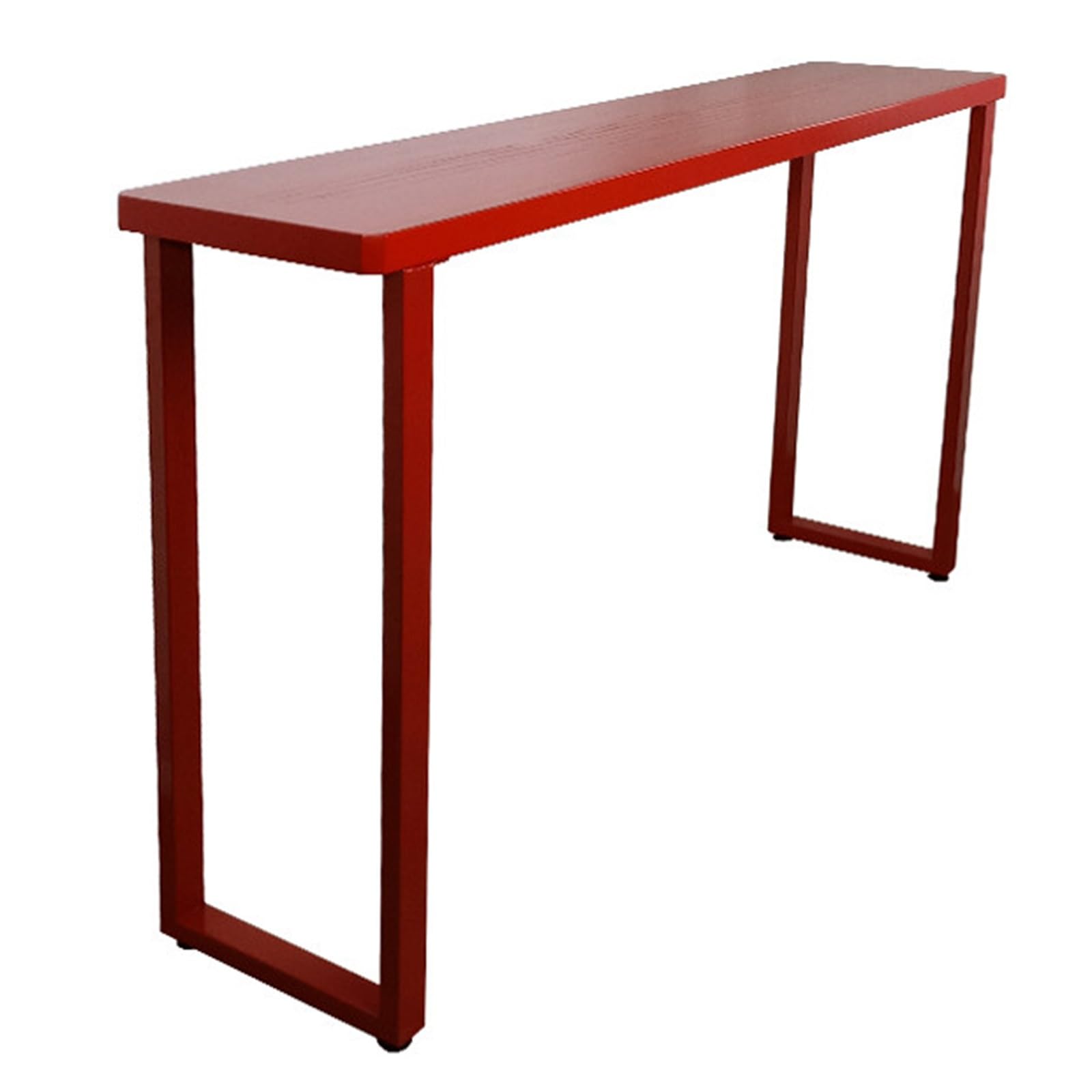 Tavolo Alto da Bar Rosso con Robuste Gambe in Ferro, Tavolino Alto Stretto e Lungo in Legno Massello con Piedini Antiscivolo per Cucina, Soggiorno, Pub, Caffetteria(150x40x105cm/59x16x41in)
