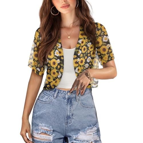 Image of Womens Short Sleeve Bolero Shrug Open Front Knit Cropped Cardigan Shoulder Cover for Dress Cute Casual Knit Cover Up