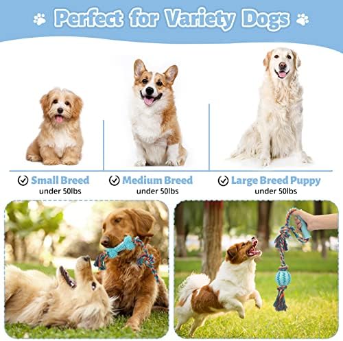 COZII Dog Chew Toys Durable, Dog Rope Toys for Boredom - Puppy Teething Toys with Natural Cotton and Rubber, Interactive Dog Toys for Aggressive Chewers (6 Pack)