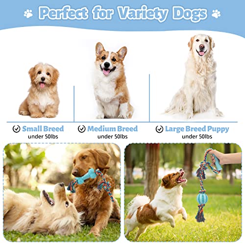 AUKZON Puppy Teething Toys, 6 Pack Dog Chew Toys for Teeth Cleaning, Indestructible Convex Design Rubber Cotton Rope Dog Toys to Keep Them Busy for Small Medium Dogs Tug of War - Thumbnail 7