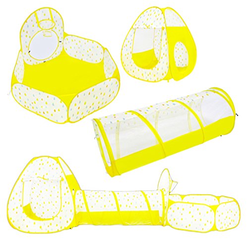 Hi Suyi Tienda de campaña para túnel de Remolque Pop Up con Bola para niños en Interiores y Exteriores, Amarillo
