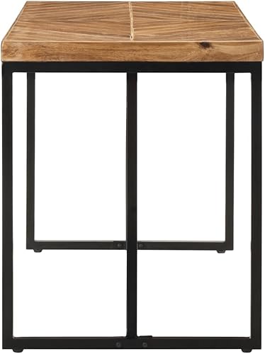 Miniatura 3 de Mesa de comedor de madera maciza de acacia y mango de 47.2 x 23.6 x 29.9 pulgadas, diseño industrial de mosaico cheurón, mesa de isla de cocina,