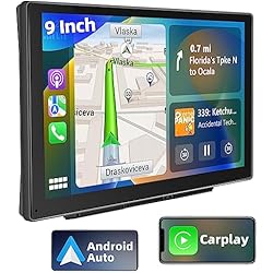Podofo 2023 Nuevo Portátil Radio Coche con Apple Carplay y Android Auto,9 Pulgadas IPS HD PantallaTactil Estéreo Radio, Soporte Manos Libres Bluetooth/Auto Link/Control de Voz/para Todo Tipo de Autos