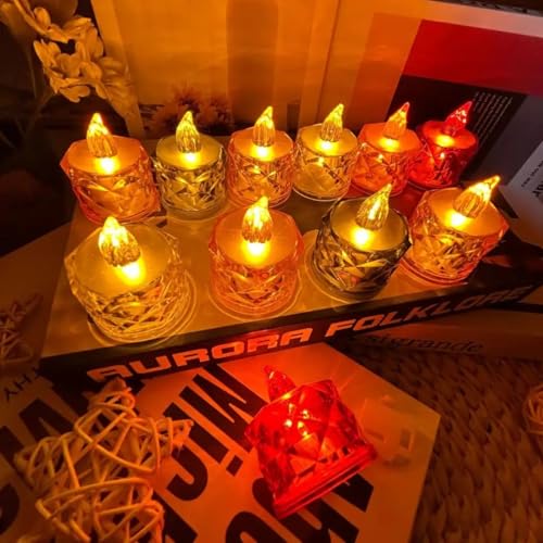 Image of VERVENIX Crystal LED Tea Light Candles | Flameless Smokeless Decorative Crystal Candles for Diwali, Festival, Wedding, Christmas & Home Decoration (Multicolor-Pack of 6)
