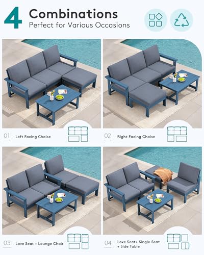 Image of SERWALL HDPE Outdoor Sectional with Ottoman & Coffee Table