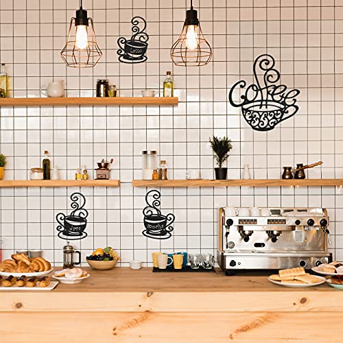 Hotop 4 Pieces Metal Coffee Cup Wall Decor Wire Coffee Sign Cafe Themed Wall Art Vintage Coffee Decorations For Kitchen,Coffee Shop,Restaurant,Home (Black) #TOP5