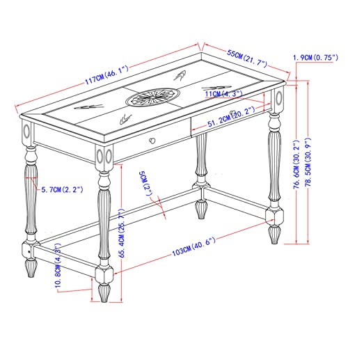 Jesonvid Solid Wood Computer Writing Desk With 2 Big Drawers 46.1" Wide Home Office Desk Workstation Big Rustic Study Table Furniture In Cherry For Home Office Bedroom Living Room, Bsz-1533Wd #TOP1