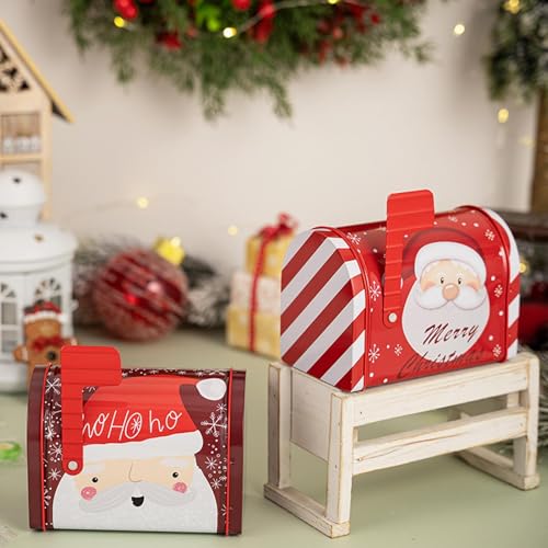 Lata de galletas navideña con diseño de buzón decorativo y hermético 5