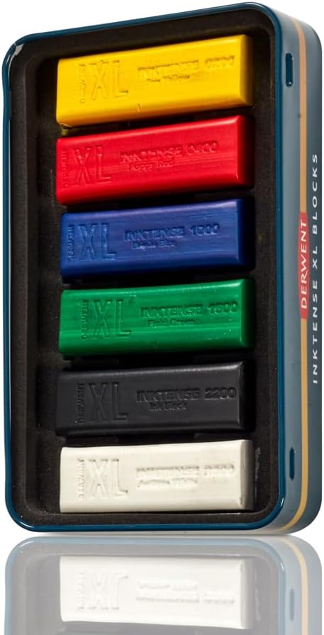 Derwent Inktense XL Blocks 6 Tin, Set of 6, 60mm Extra-Large Block, Water-soluble, Ideal for Sketching, Drawing and Expressive Mark Making, Professional Quality (2306161)