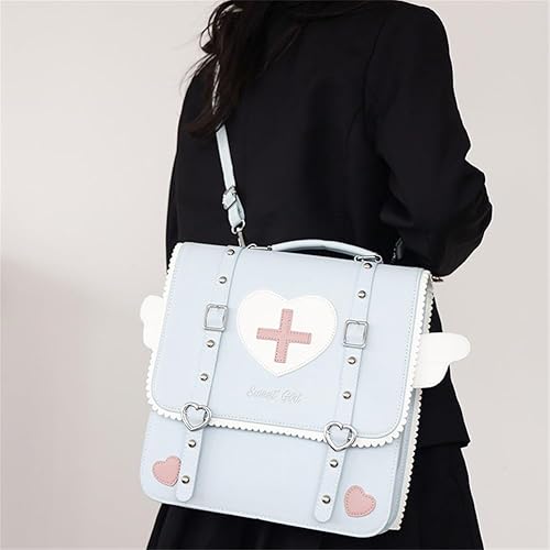 Vista 3 de Mochila Kawaii Anime Japonés Cosplay Bolsa Gótica Accesorios Cruz Corazón Alas, Azul, Gótico
