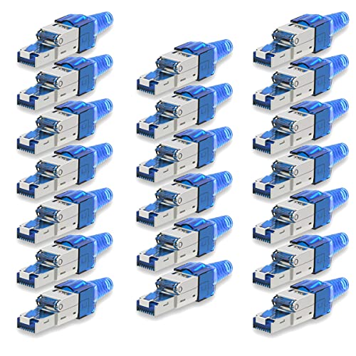 UC-Express Netzwerkstecker CAT7 RJ45-20x Netzwerk Stecker Blau Steckverbinder - werkzeuglos - geschirmt - mit Zugentlastung - CAT 7 CAT7a LAN Netzwerkkabel